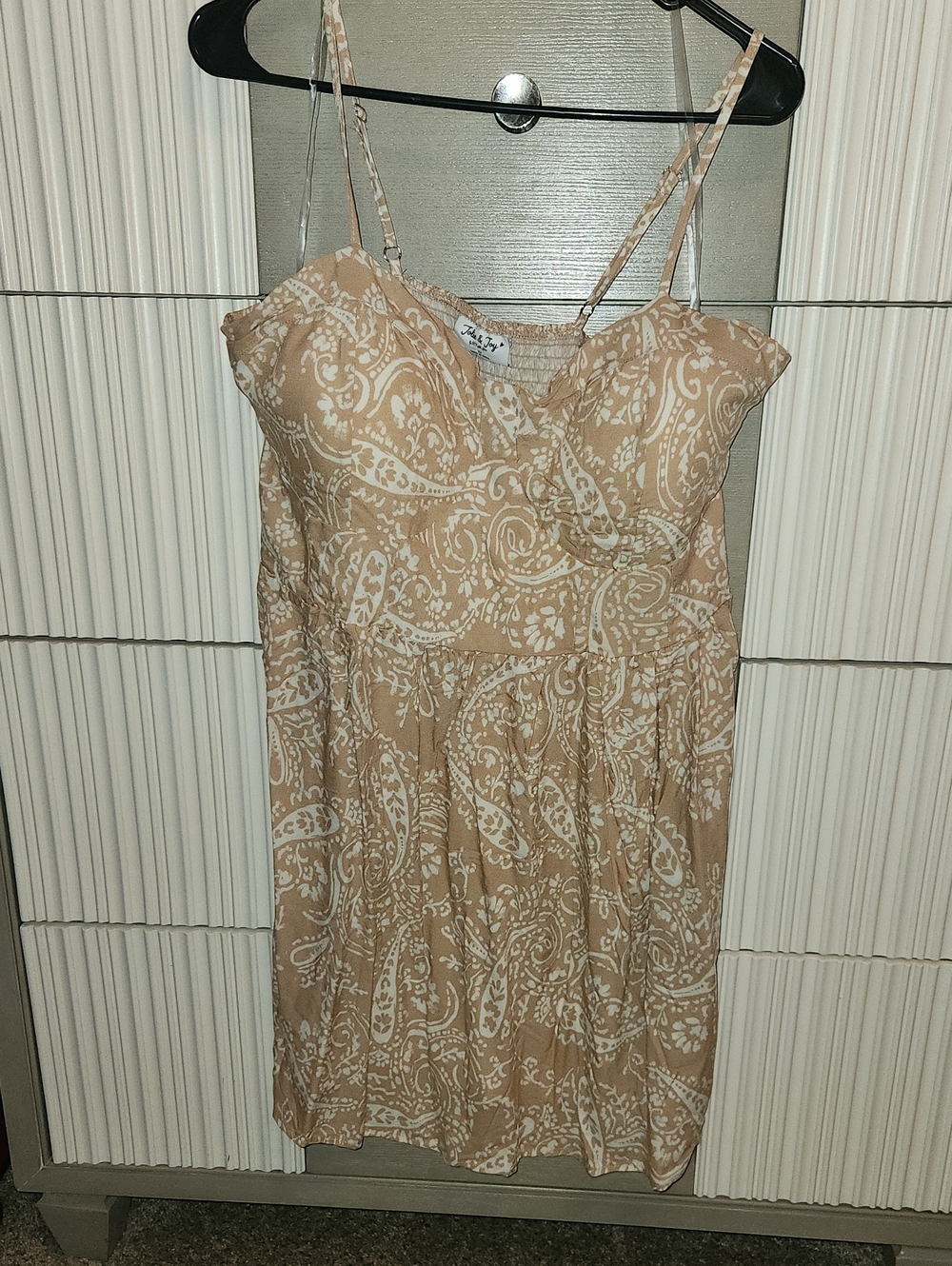 Ashley Stewart Beige Paisley Spaghetti-Strap Dress